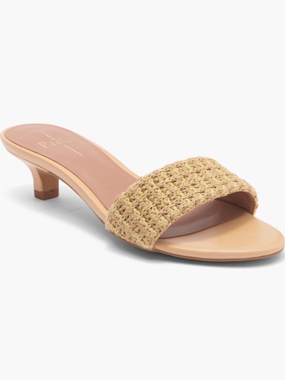 NIB Linea Paolo Natural Tan Textured Woven Slide Kitten Heel Sandal 8